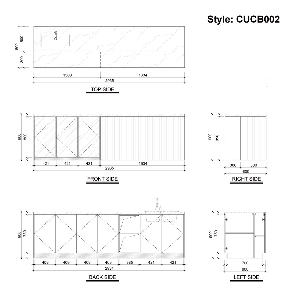 CUCB002 Kitchen Storage Cabinets Island with Sink