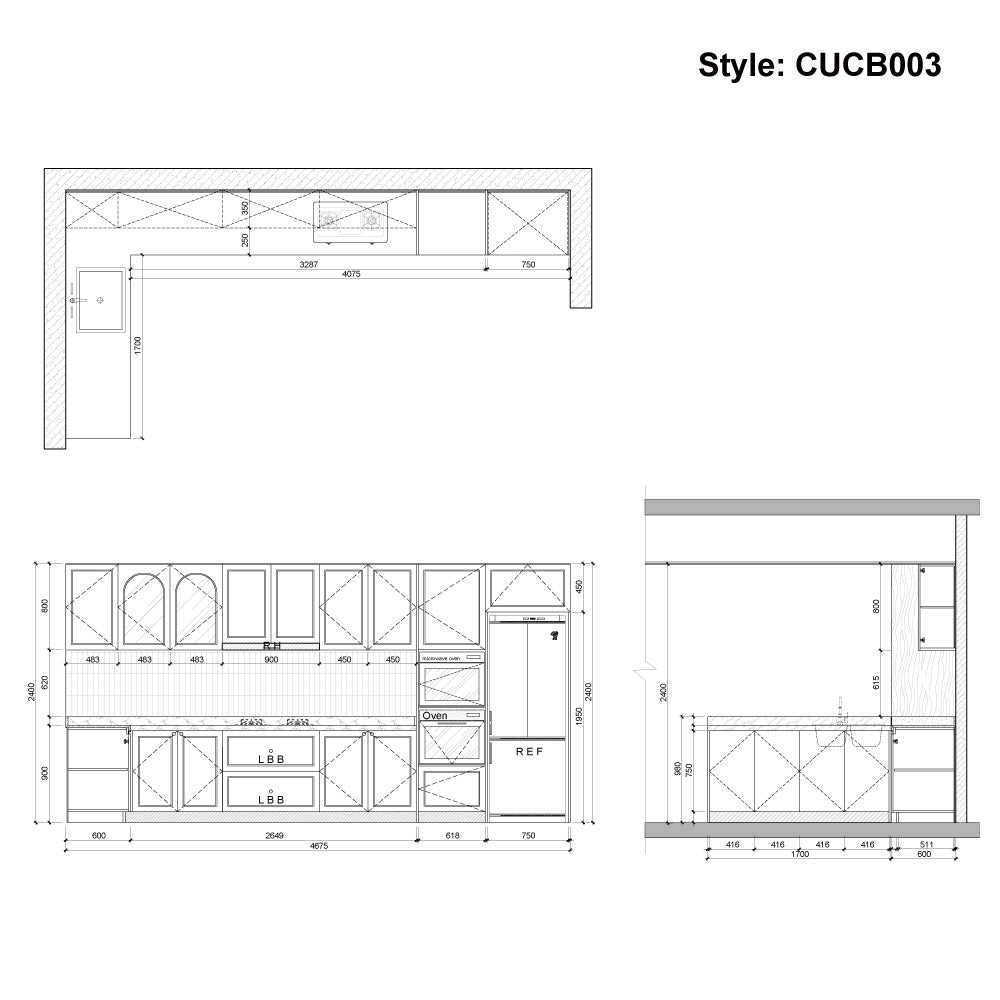 CUCB003 Large Kitchen Cabinets and Marble Countertops