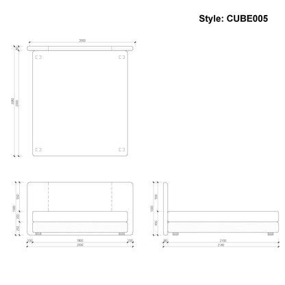 CUBE005 King Platform Bed Frame with Upholstered Headboard