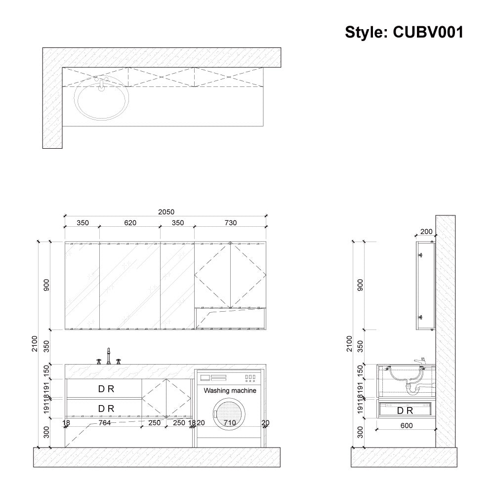 CUBV001 Bath Vanity with Wall Hung Cabinet