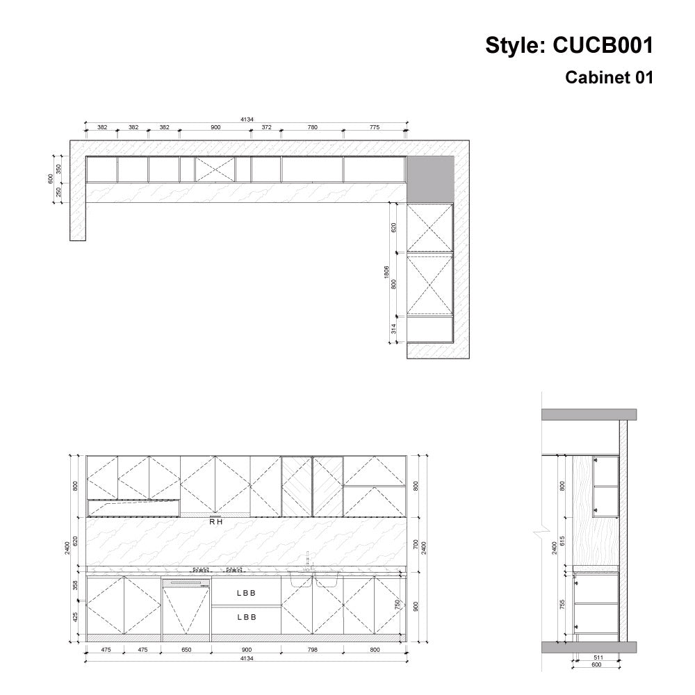 CUCB001 Large Kitchen Wall Cabinets Set with Sink