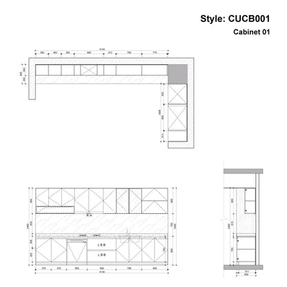 CUCB001 Large Kitchen Wall Cabinets Set with Sink