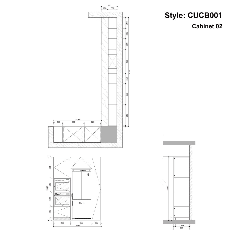 CUCB001 Large Kitchen Wall Cabinets Set with Sink