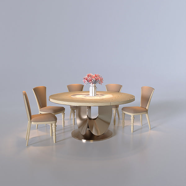 CUDT004 Wood Round Dining Table Metal Base