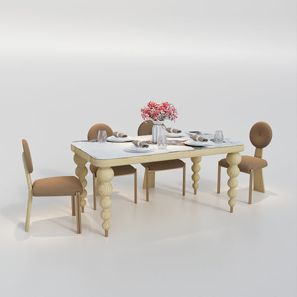 CUDT006 Marble Dining Table Wooden Legs