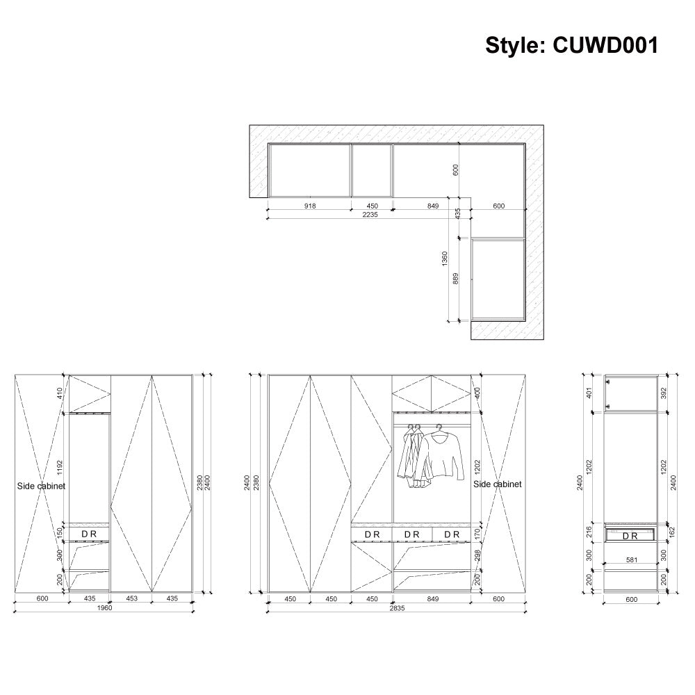 CUWD001 Custom Corner Wardrobe Built-In Cabinet