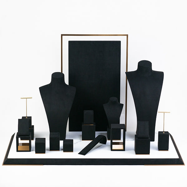 DS059 Black Jewellery Display Stand Set with Marble